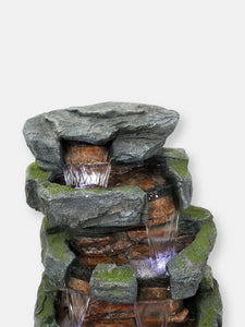 Tiered Stone Waterfall Outdoor Water Fountain Feature with Led - 23"