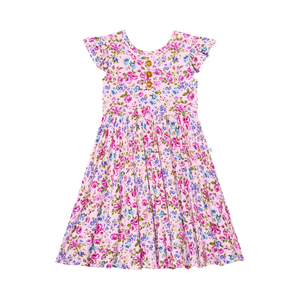 Pixie - Ruffled Capsleeve Henley Twirl Dress