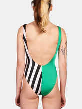 Load image into Gallery viewer, Green and Striped Studded Swimsuit