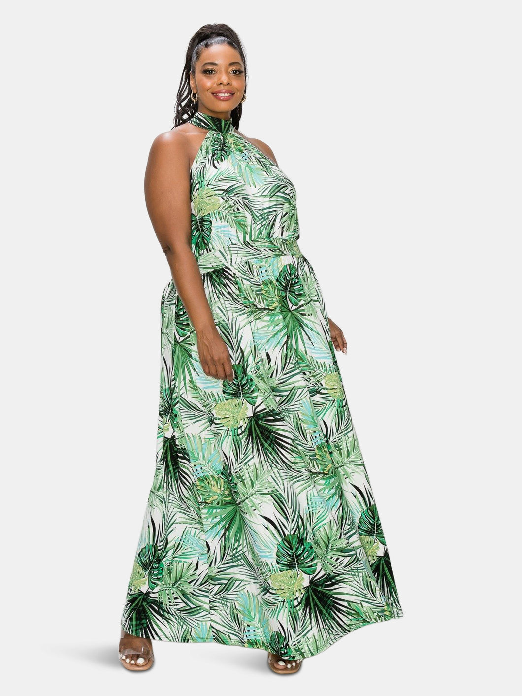 Tropical Halter Neck Maxi Dress