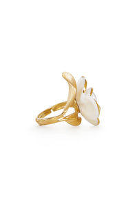 Golden White Cloud Rose Cocktail Ring