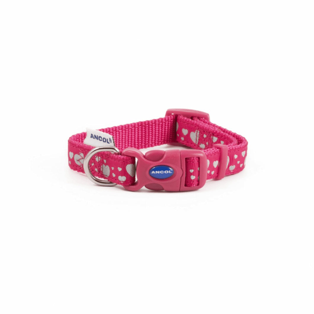 Ancol Hearts Dog Collar (Pink/Silver) (7.87in - 11.81in)