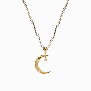 14k Yellow Gold Vermeil Diamond Moon Necklace