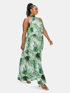 Tropical Halter Neck Maxi Dress