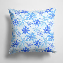 Load image into Gallery viewer, 14 in x 14 in Outdoor Throw PillowBlue Snowflakes Watercolor Fabric Decorative Pillow