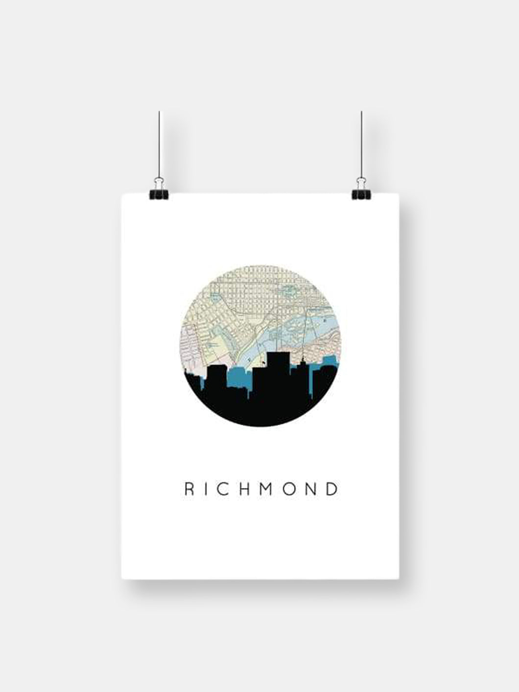 Richmond, Virginia City Skyline With Vintage Richmond Map