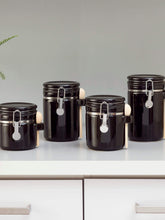 Load image into Gallery viewer, 4 Piece Ceramic Canister Set with Wooden Spoons, Black