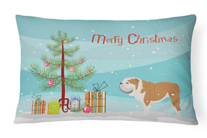 12 in x 16 in  Outdoor Throw Pillow English Bulldog Merry Christmas Tree Canvas Fabric Decorative Pillow