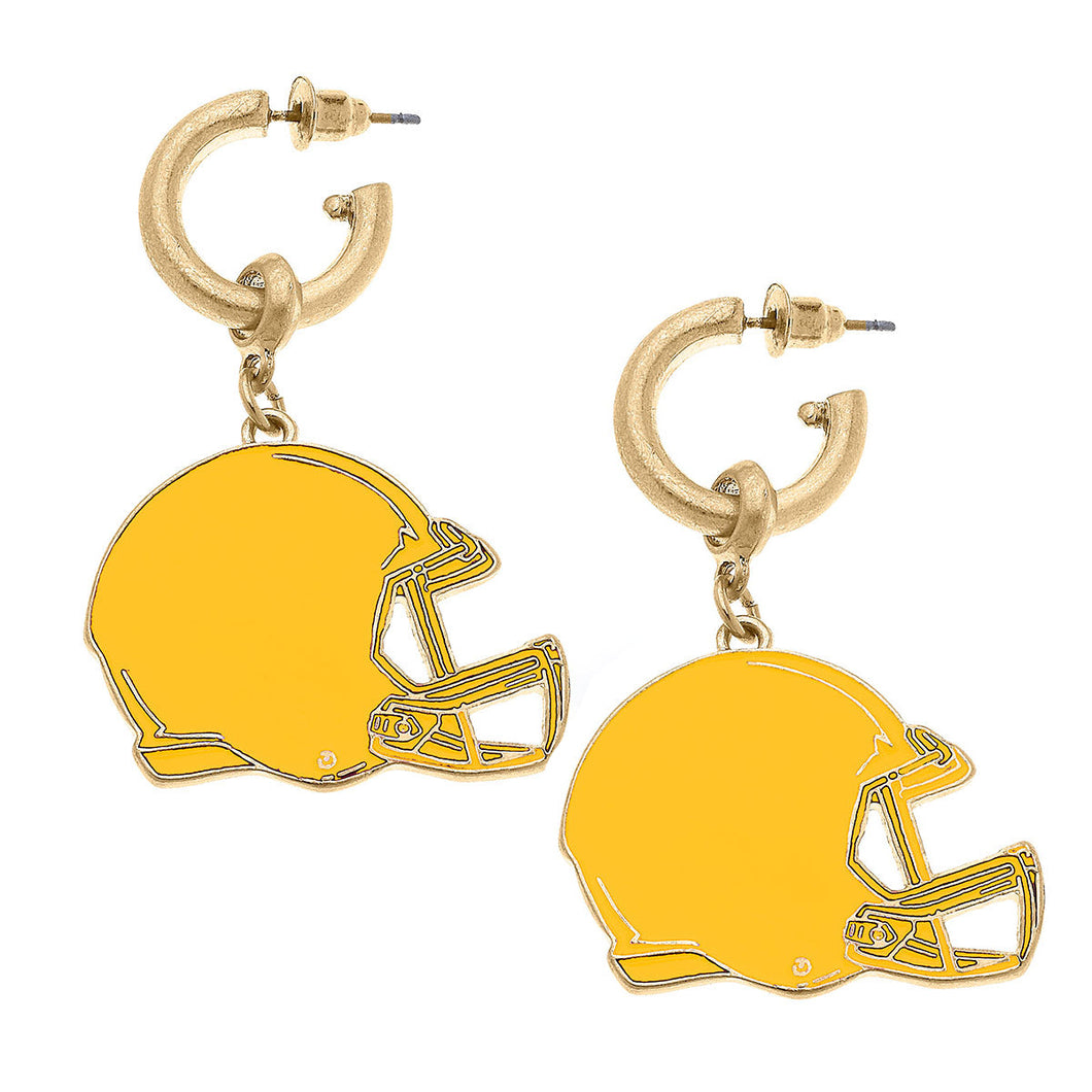 Game Day Football Helmet Enamel Earrings In Yellow