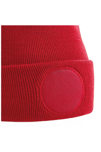 Unisex Circular Patch Cuffed Beanie - Classic Red