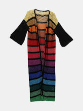Load image into Gallery viewer, Rose Carmine Women&#39;s Horizontal Black / Rainbow Metallic Granny Crochet Striped Long Cardi Cardigan