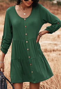 Button Down Tiered Shift Dress
