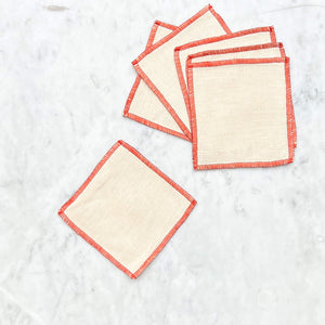 Linen Coasters, Set Of 6 - Ivory & Rust