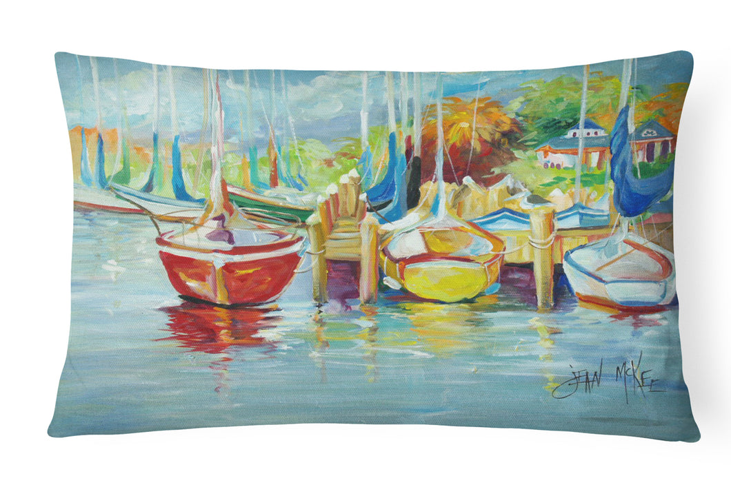 12 in x 16 in  Outdoor Throw Pillow On the Dock Sailboats Canvas Fabric Decorative Pillow