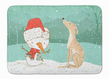 Load image into Gallery viewer, 19 in x 27 in Brindle Greyhound Snowman Christmas Machine Washable Memory Foam Mat