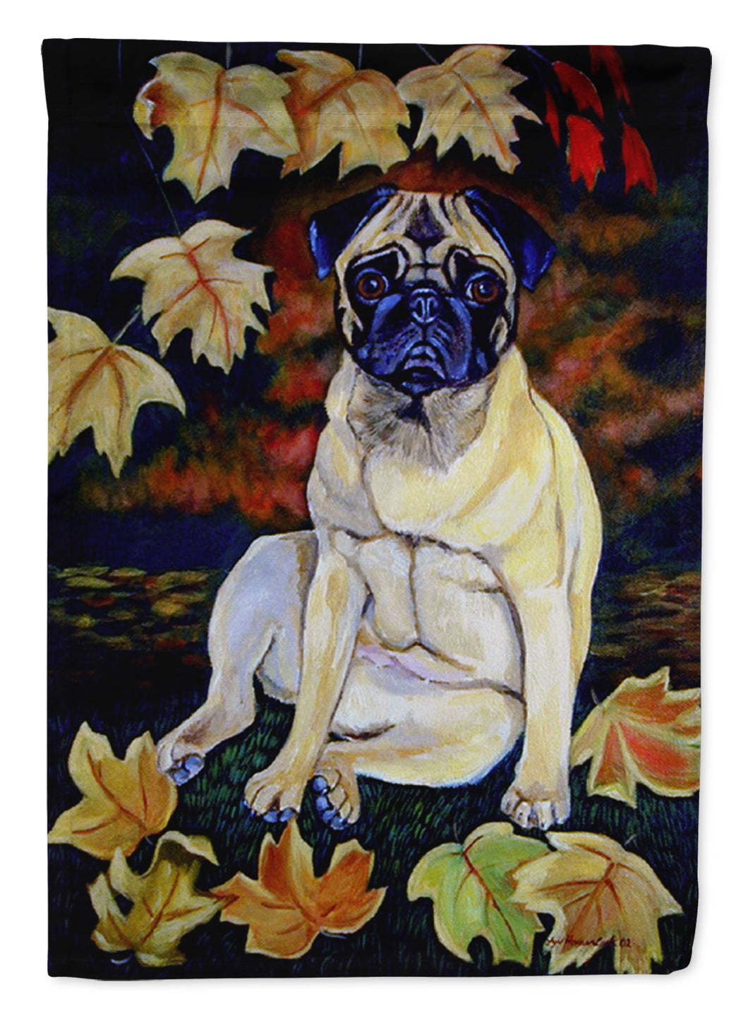 Polyester Fawn Pug In Fall Leaves Garden Flag 2-Sided 2-Ply