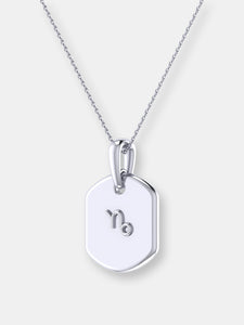Capricorn Goat Garnet & Diamond Constellation Tag Pendant Necklace In Sterling Silver