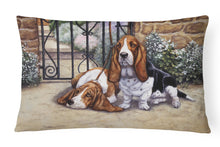 Load image into Gallery viewer, 12 in x 16 in  Outdoor Throw Pillow Basset Hound at the gate Canvas Fabric Decorative Pillow