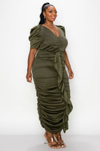 Load image into Gallery viewer, Ruched V Neck Midi Dress