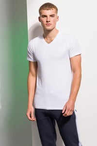 Skinni Fit Men Mens Feel Good Stretch V-neck Short Sleeve T-Shirt (White)