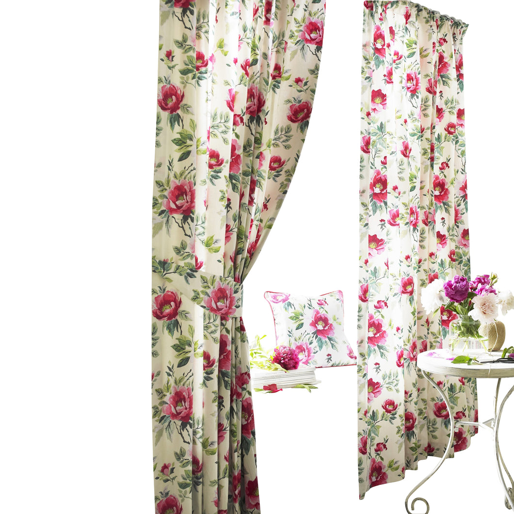 Furn Peony Vibrant Colored Floral Pleat Curtains (Fuchsia) (90in x 72in)
