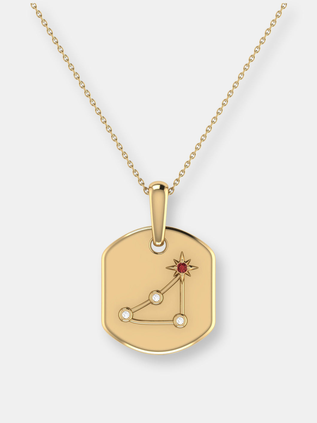 Capricorn Goat Garnet & Diamond Constellation Tag Pendant Necklace in 14K Yellow Gold Vermeil on Sterling Silver