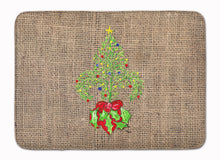 Load image into Gallery viewer, 19 in x 27 in Christmas Tree Fleur de lis on Faux Burlap Machine Washable Memory Foam Mat