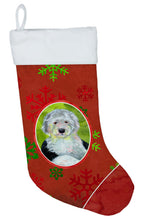 Load image into Gallery viewer, Old English Sheepdog Red  Green Snowflakes Holiday Christmas Christmas Stocking