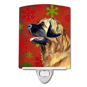 Leonberger Red and Green Snowflakes Holiday Christmas Ceramic Night Light