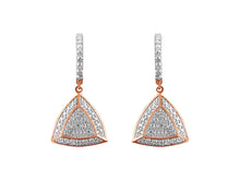 Load image into Gallery viewer, 14K Rose Gold Plated .925 Sterling Silver Diamond-Accent Trillion Shaped 4-Stone Halo Style Dangle Earrings