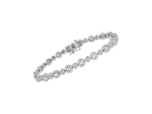 Load image into Gallery viewer, 10K White Gold 4.0 Cttw Brilliant Round-Cut And Baguette Diamond Floral Cluster Link Bracelet
