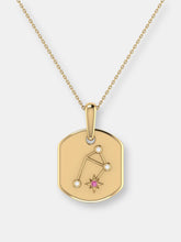 Load image into Gallery viewer, Libra Scales Pink Tourmaline &amp; Diamond Constellation Tag Pendant Necklace in 14K Yellow Gold Vermeil on Sterling Silver