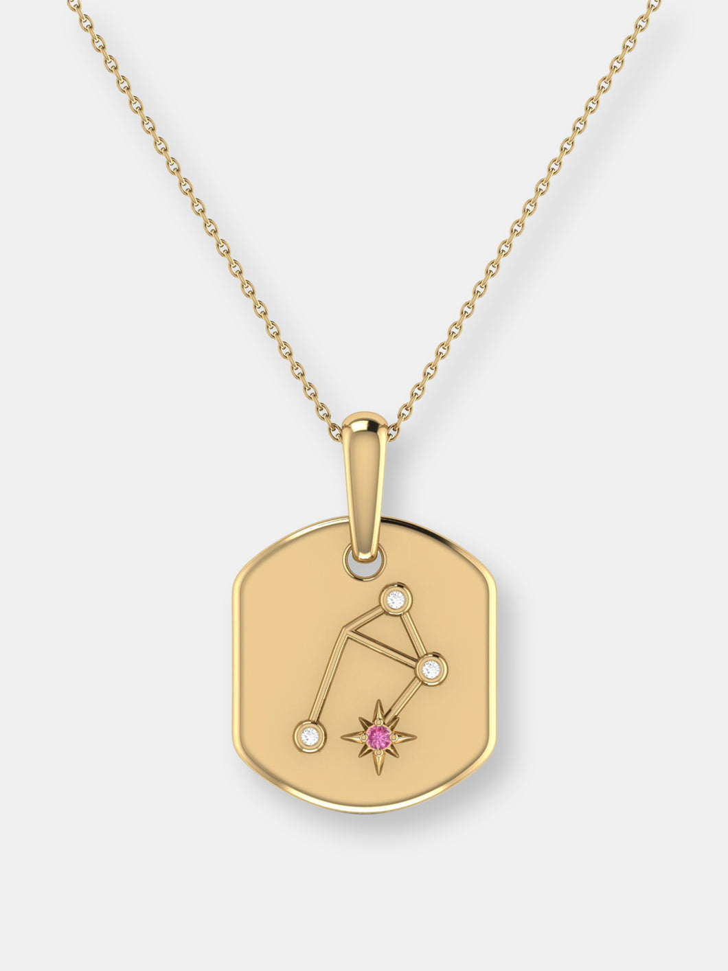 Libra Scales Pink Tourmaline & Diamond Constellation Tag Pendant Necklace in 14K Yellow Gold Vermeil on Sterling Silver