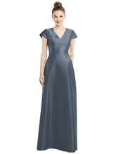 Load image into Gallery viewer, Cap Sleeve V-Neck Satin Gown with Pockets - D779