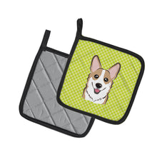Load image into Gallery viewer, Checkerboard Lime Green Corgi Pair of Pot Holders