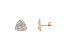 Load image into Gallery viewer, 14k Rose Gold Over .925 Sterling Silver Diamond-accented Trillion Shaped 4-stone Halo-style Stud Earrings