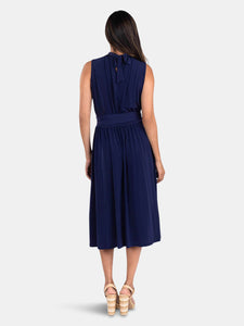 Mindy Shirred Dress in Classic Navy