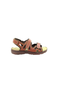 Mens 3 Touch Fastening Adjustable Comfort Leather Sandals (Brown)