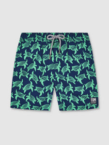 Boys Navy + Green Turtles Swim Trunks