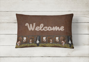 12 in x 16 in  Outdoor Throw Pillow Welcome Mat with Cows Canvas Fabric Decorative Pillow