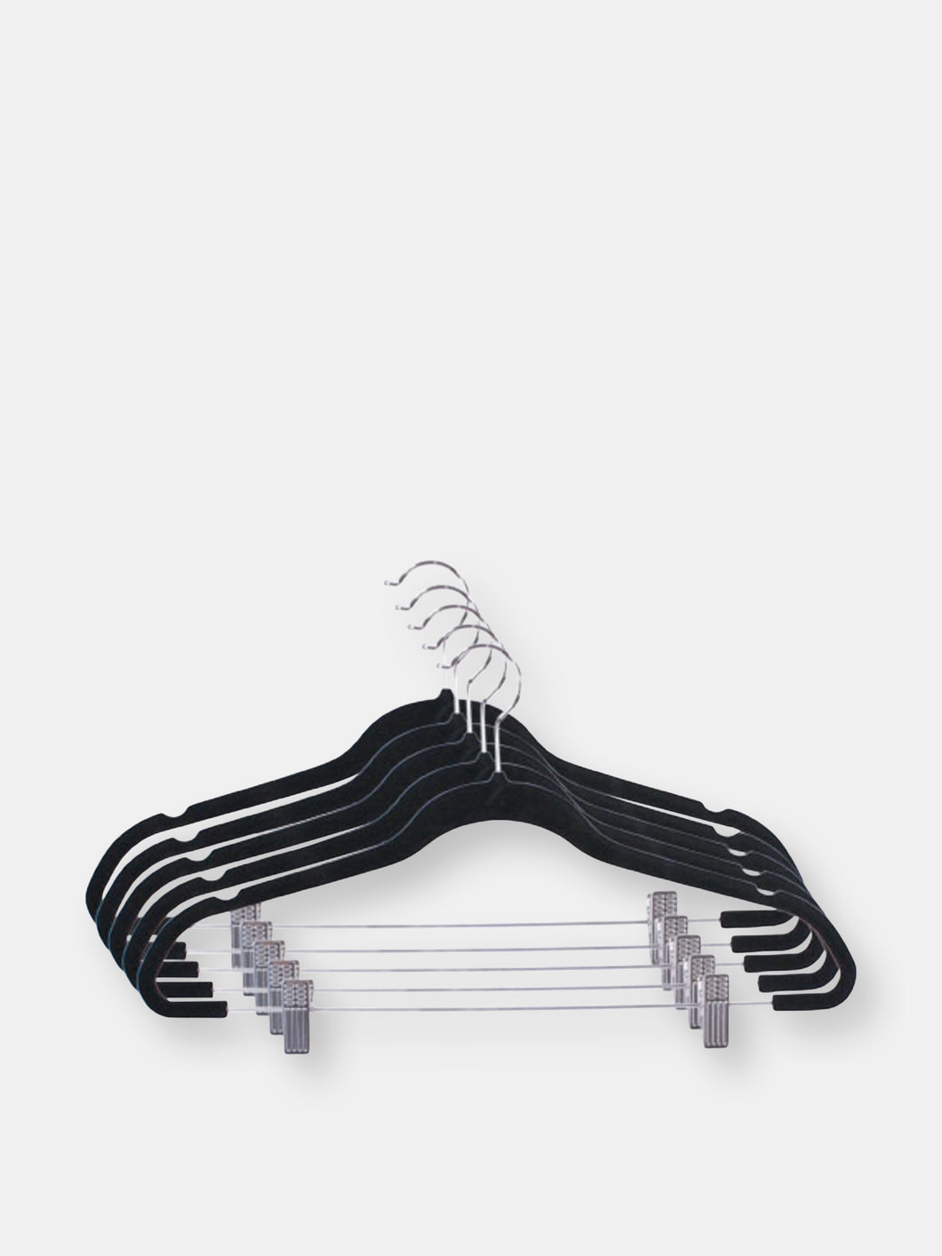 Velvet Hanger With Clips, (Pack of 5), Black