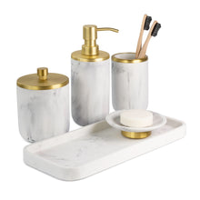 Load image into Gallery viewer, Lyme Regis 5-Piece Bathroom Accessory Set with Soap Pump, Toothbrush Holder, Vanity Tray, Soap Dish and Storage Jar in Marble White