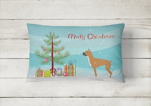 12 in x 16 in  Outdoor Throw Pillow Boxer Merry Christmas Tree Canvas Fabric Decorative Pillow