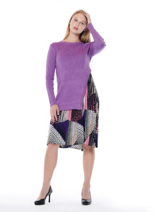Ribbed Top Layered with Printed Pleated Underdress