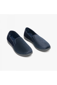 Mens Lewis Striped Twin Gusset Slippers (Navy Blue/Grey)