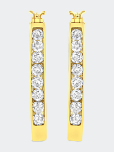 10K Yellow Gold 1/2 Cttw Round and Baguette-Cut Diamond Hoop Earrings