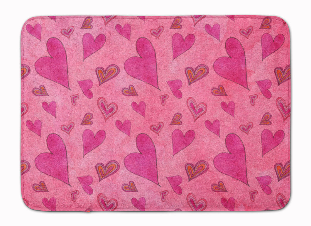 19 in x 27 in Watercolor Love and Hearts Machine Washable Memory Foam Mat