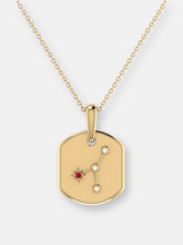 Load image into Gallery viewer, Cancer Crab Ruby &amp; Diamond Constellation Tag Pendant Necklace In 14K Yellow Gold Vermeil On Sterling Silver