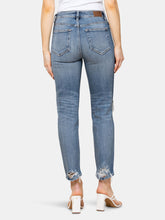 Load image into Gallery viewer, Zoey Dark Wash Distressed Super Soft Mom Jean