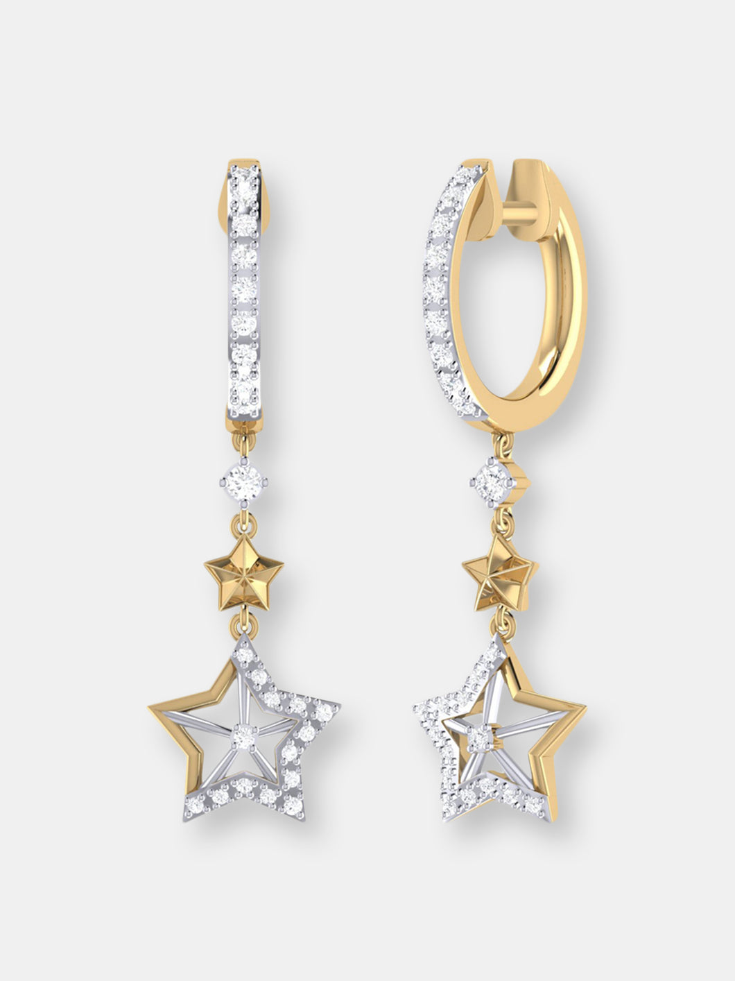 Little Star Lucky Star Diamond Hoop Earrings in 14K Yellow Gold Vermeil on Sterling Silver
